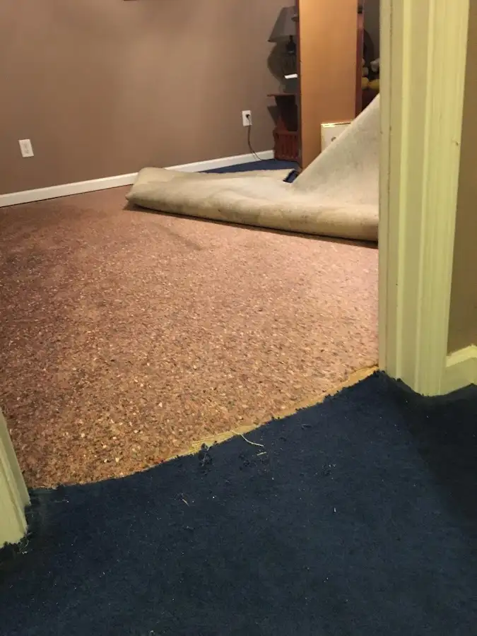 Carpet pad removal revealing water damage during Drying & Dehumidification in Sunset